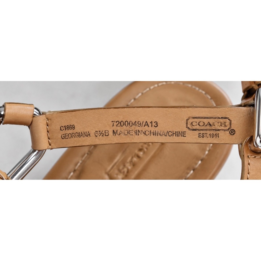 Coach Georgiana Wedge Sandals Tan Leather Silver Metallic Cork Platform 6.5B - Picture 6 of 6